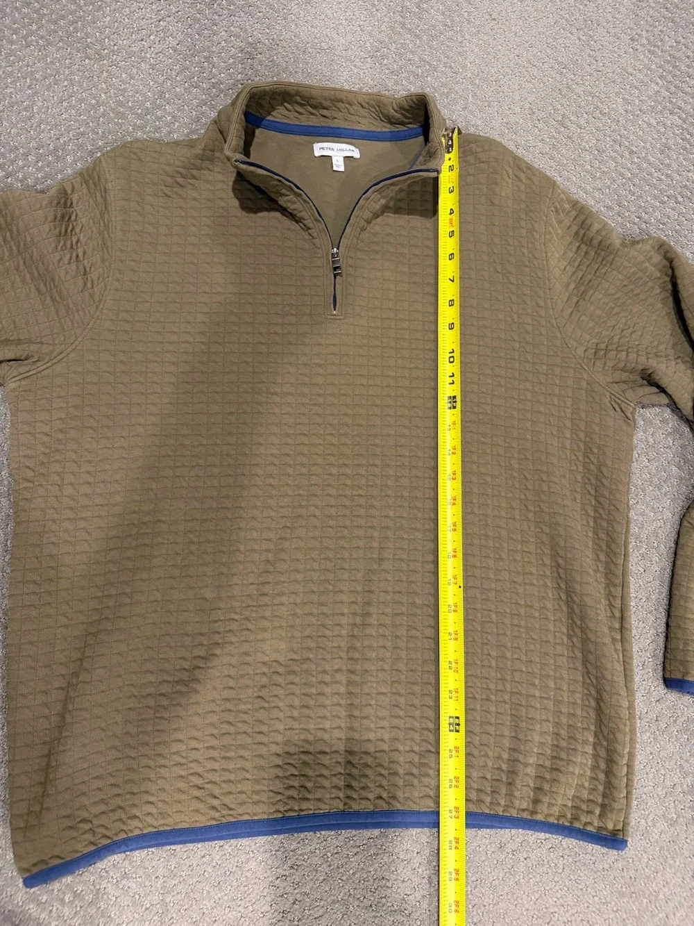 Peter Millar Men's Quilted Half-Zip Sweater Pullover - olive with blue piping